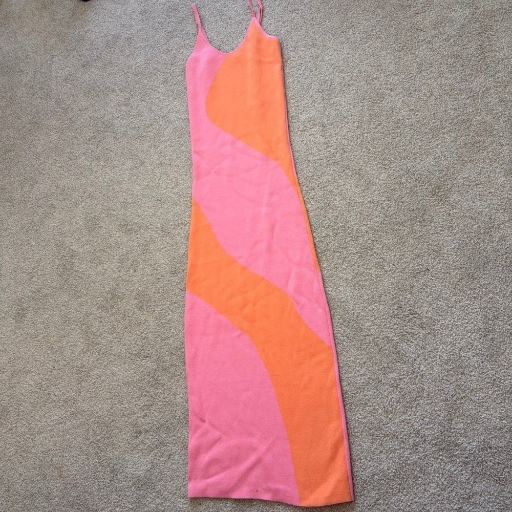 Peppermayo Cali Knit Dress Womens S/M Orange Pink Swirl Maxi Retro Funky